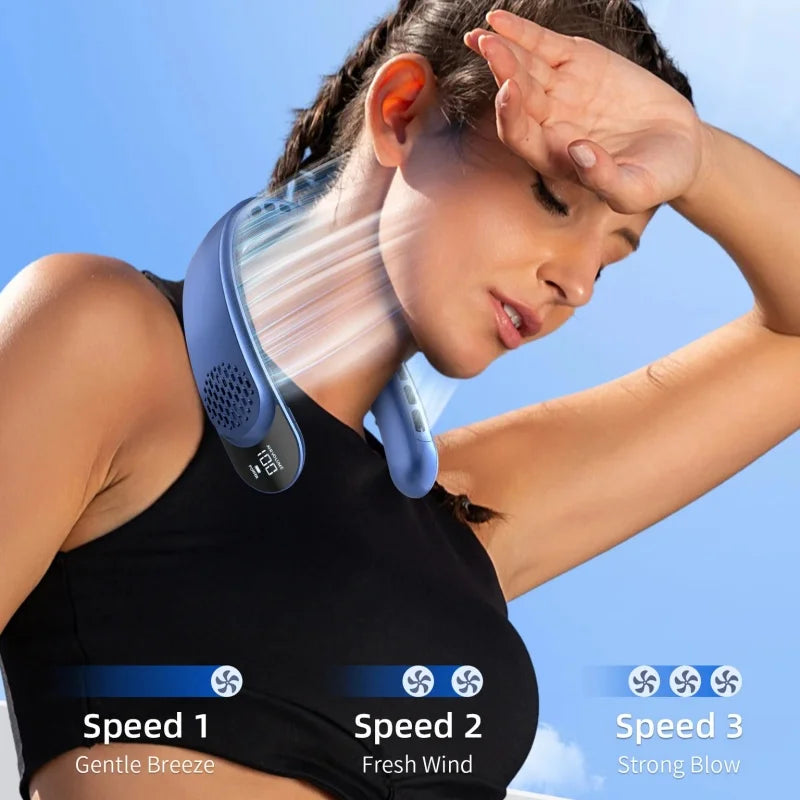 Portable Neck Fan with 4-Speed Turbo Airflow | Rechargeable 4000mAh Battery | Bladeless Design with LED Display