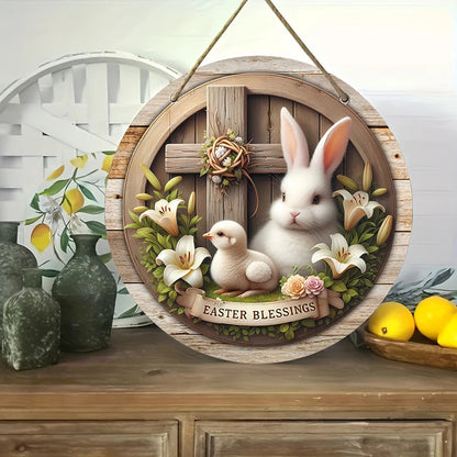 Spring Wooden Door Decoration - Rustic Bunny Wall Sign