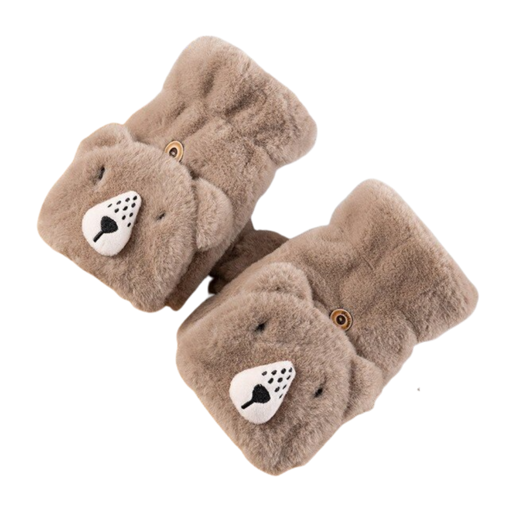 Winter Gloves for Women - Adorable Bear Fur Mittens