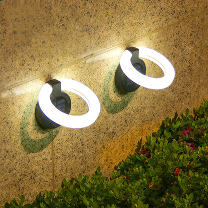 Set of 4 Round Solar-Powered Foldable Deck Lights - Contemporary Outdoor Disks