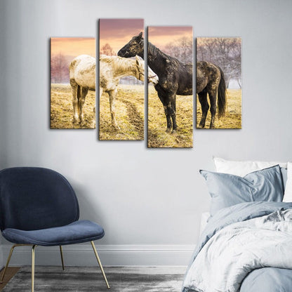 Stunning 4-Piece Black & White Horse Canvas Art Set