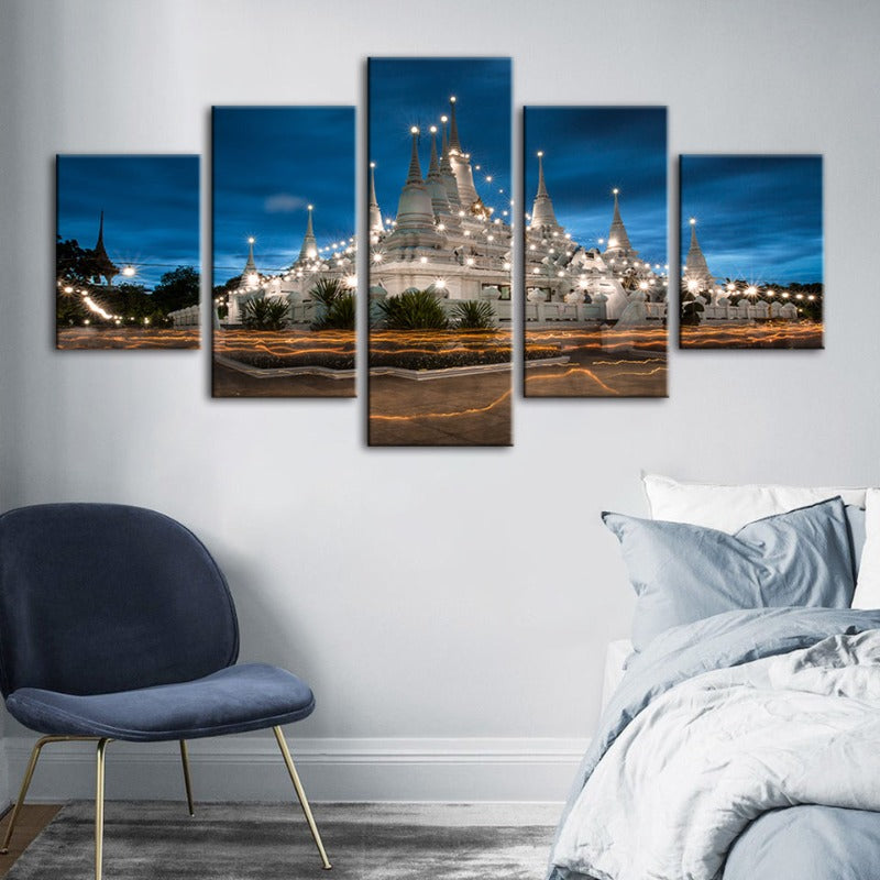 5-Piece Serene Temple Night Canvas Artwork for Home Decor