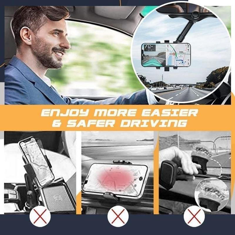 Adjustable Car Mirror Smartphone Mount | Fits Devices Up to 6.5 Inches | Conveniently Collapsible Design