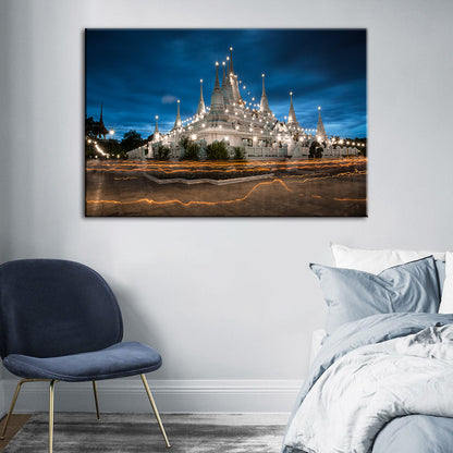 Canvas Wall Art - Serene Temple Scene for Night Décor