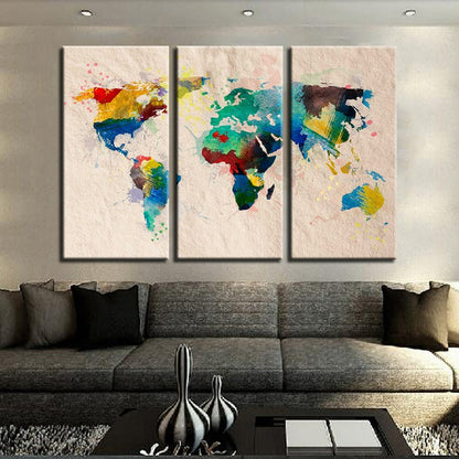 Colorful Abstract World Map Canvas Art Set - 3 Pieces