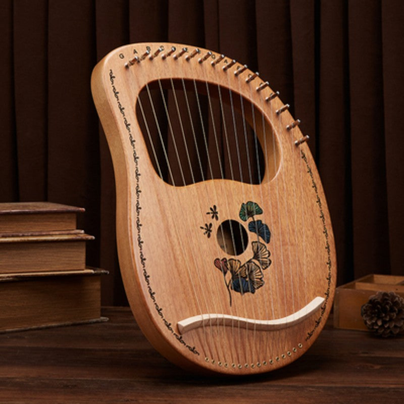 Elegant 16-String Lyre Harp with Metal Strings, Tuning Tool, Extra Strings, Guide, and Carrying Bag for All Skill Levels