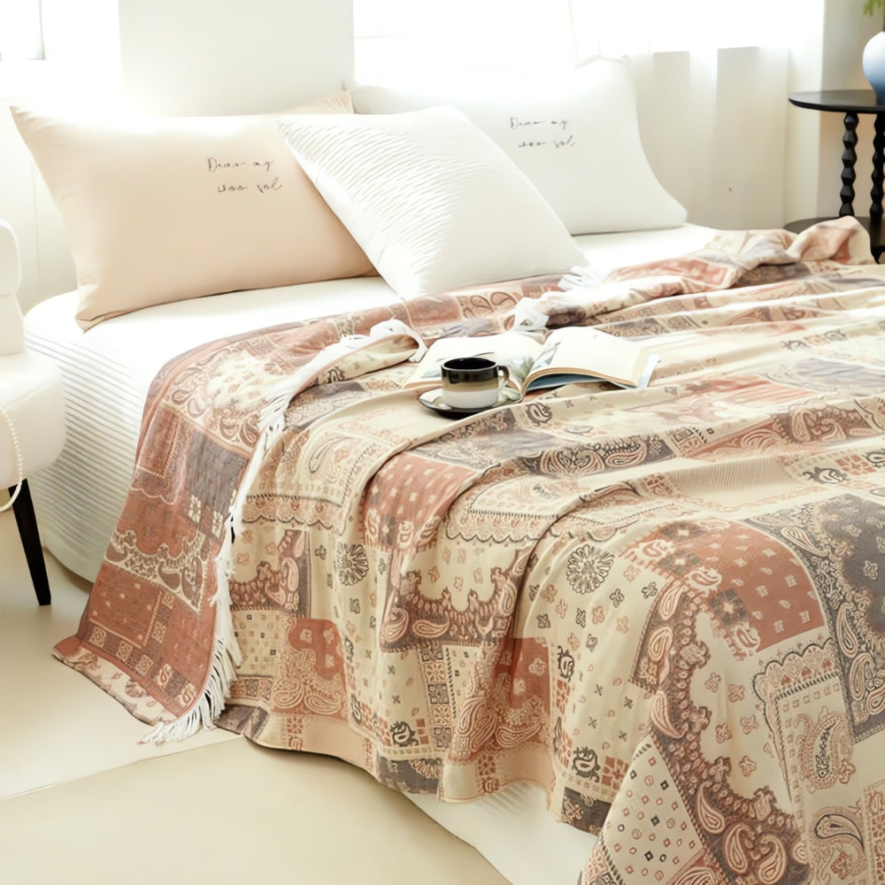 Elegant Mosaic Cotton Throw Blanket for All Seasons