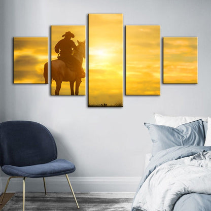 5-Piece Canvas Art Set: Cowboy and Horse at Sunset