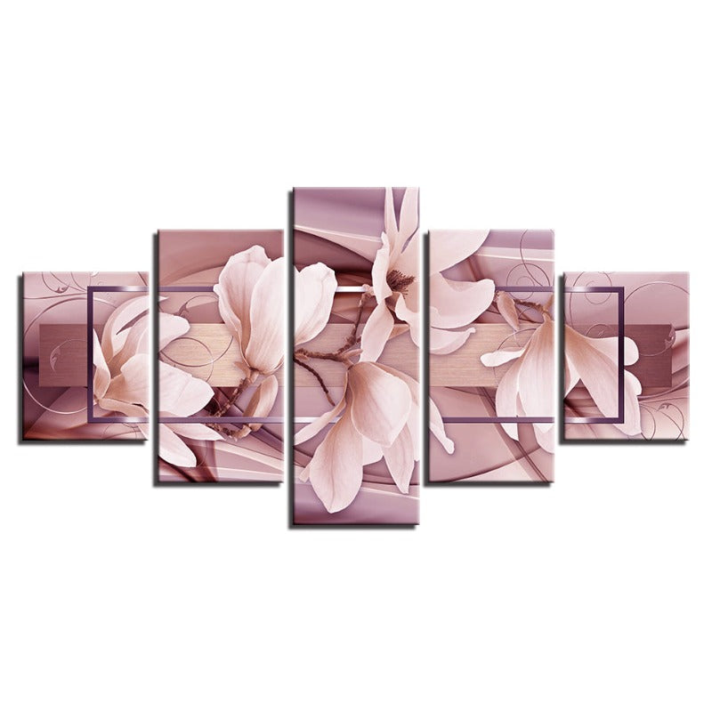 5 Panel Blush Blossom - Elegant Canvas Art Set
