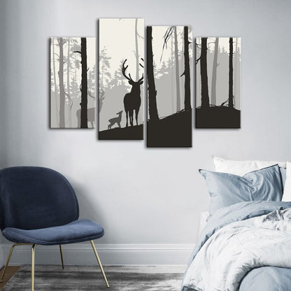 Charming Deer Family Canvas Art Set - 4 Piece Collection
