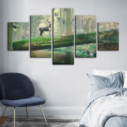 Serene Woodland Deer - 5-Piece Canvas Art Set