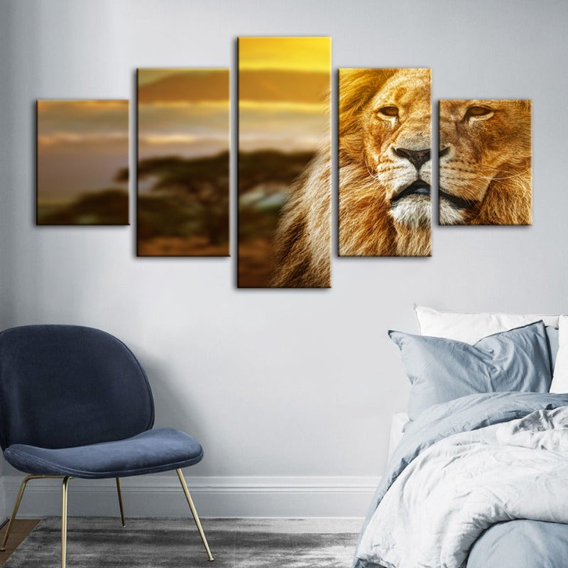 Majestic Lion 5-Piece Canvas Art Set for Home Decor