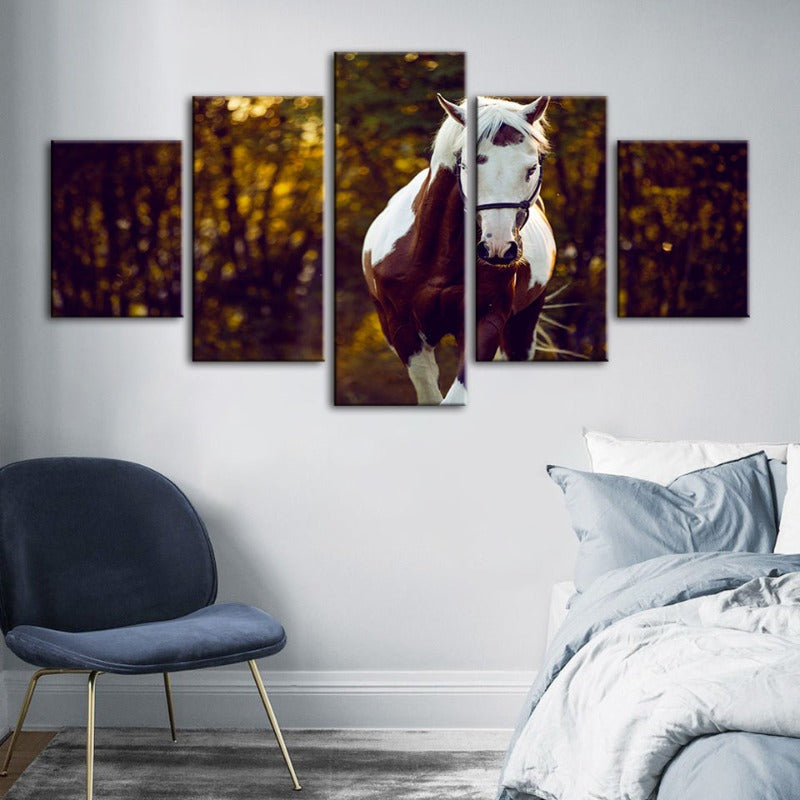 Serene Overo Horse Canvas Art Set – 5 Panel Decor