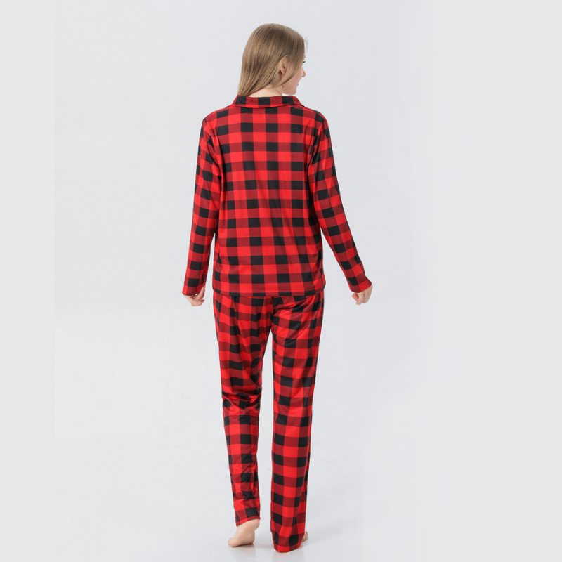 Red Checkered Family Matching Christmas Pajamas with Stand-Up Collar