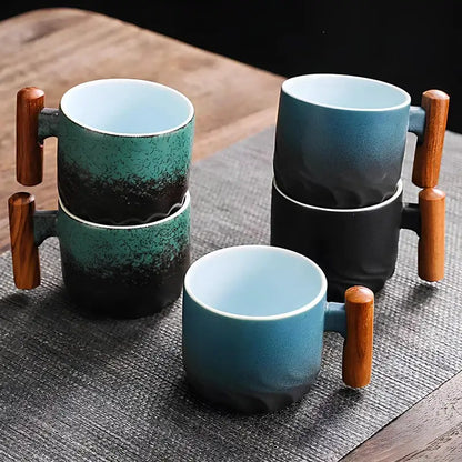 Handcrafted Stoneware Coffee Cups with Rustic Finish