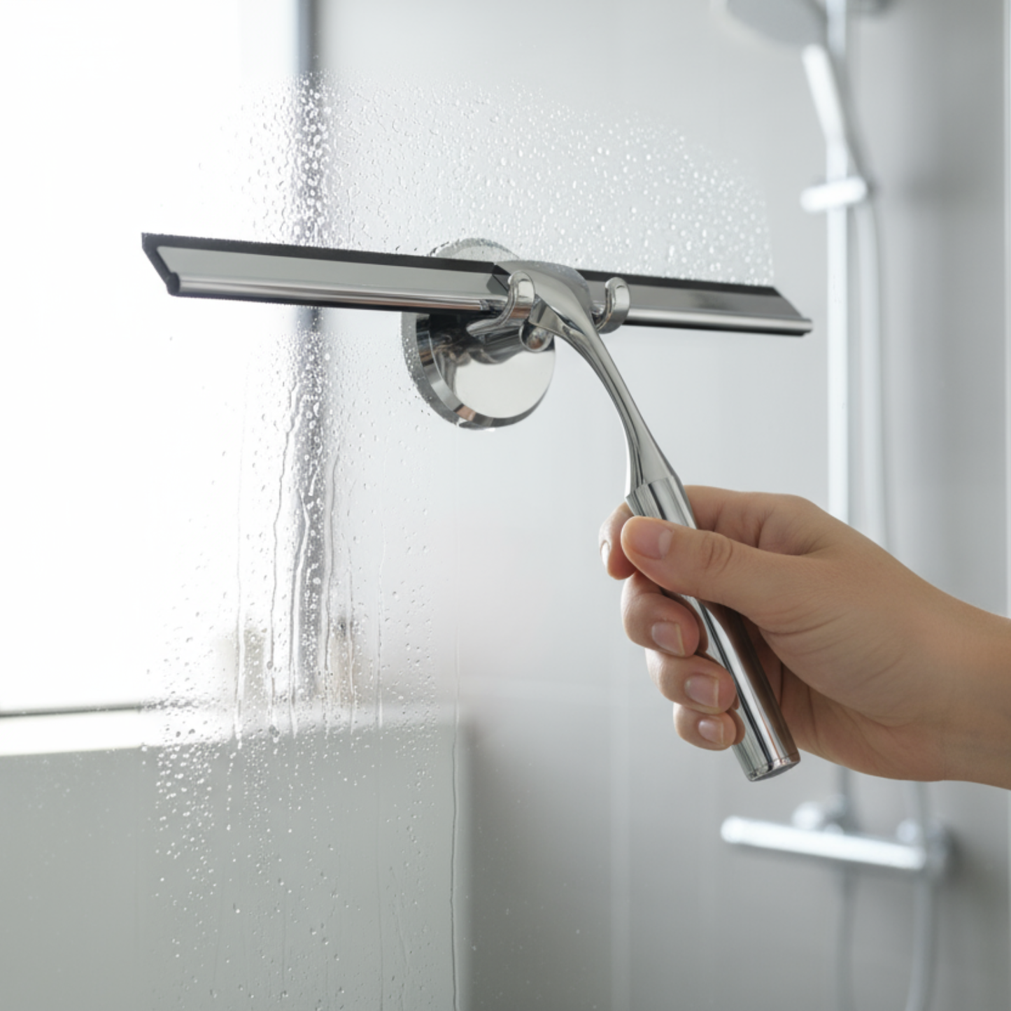 Sleek Stainless Steel Window Squeegee with Suction Hook