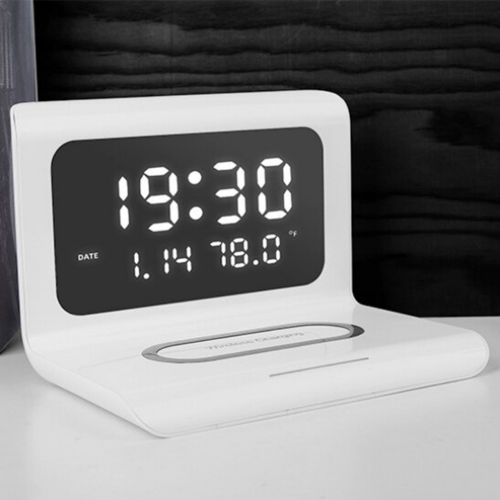 Sleek Alarm Clock with 10W Wireless Charging and LED Display