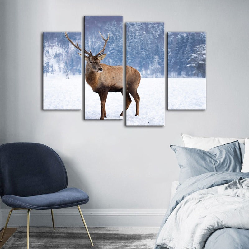 Tranquil Winter Deer - 4 Panel Canvas Artwork