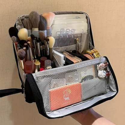Compact Travel Makeup Organizer with Brush Holder | Waterproof & Leakproof