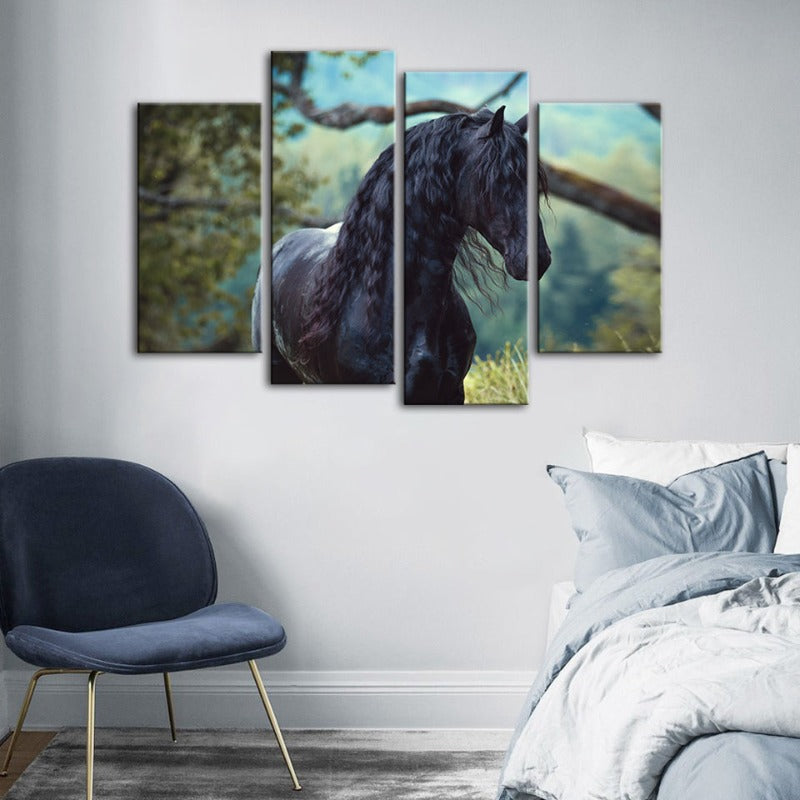 Majestic Equine Forest Scene - Four-Piece Canvas Art