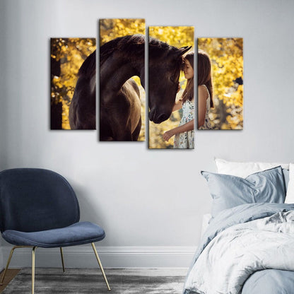 Equestrian Harmony: 4-Piece Canvas Art Set for Home Décor