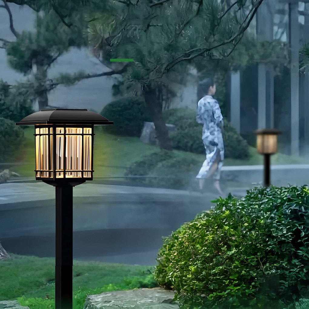Set of 2 Black Waterproof LED Solar Lawn Lights in Vintage Square Design