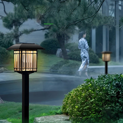 Set of 2 Black Waterproof LED Solar Lawn Lights in Vintage Square Design