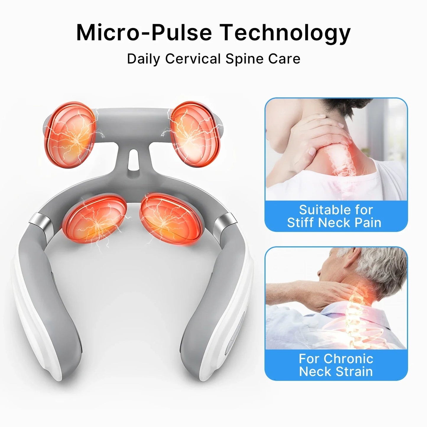Wireless Neck Massager with Heat – 6 Modes, 15 Intensities, Auto Shut-Off