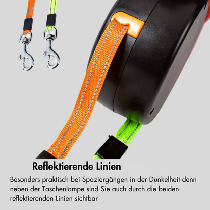 Double Dog Leash with Flashlight – Retractable and Tangle-free