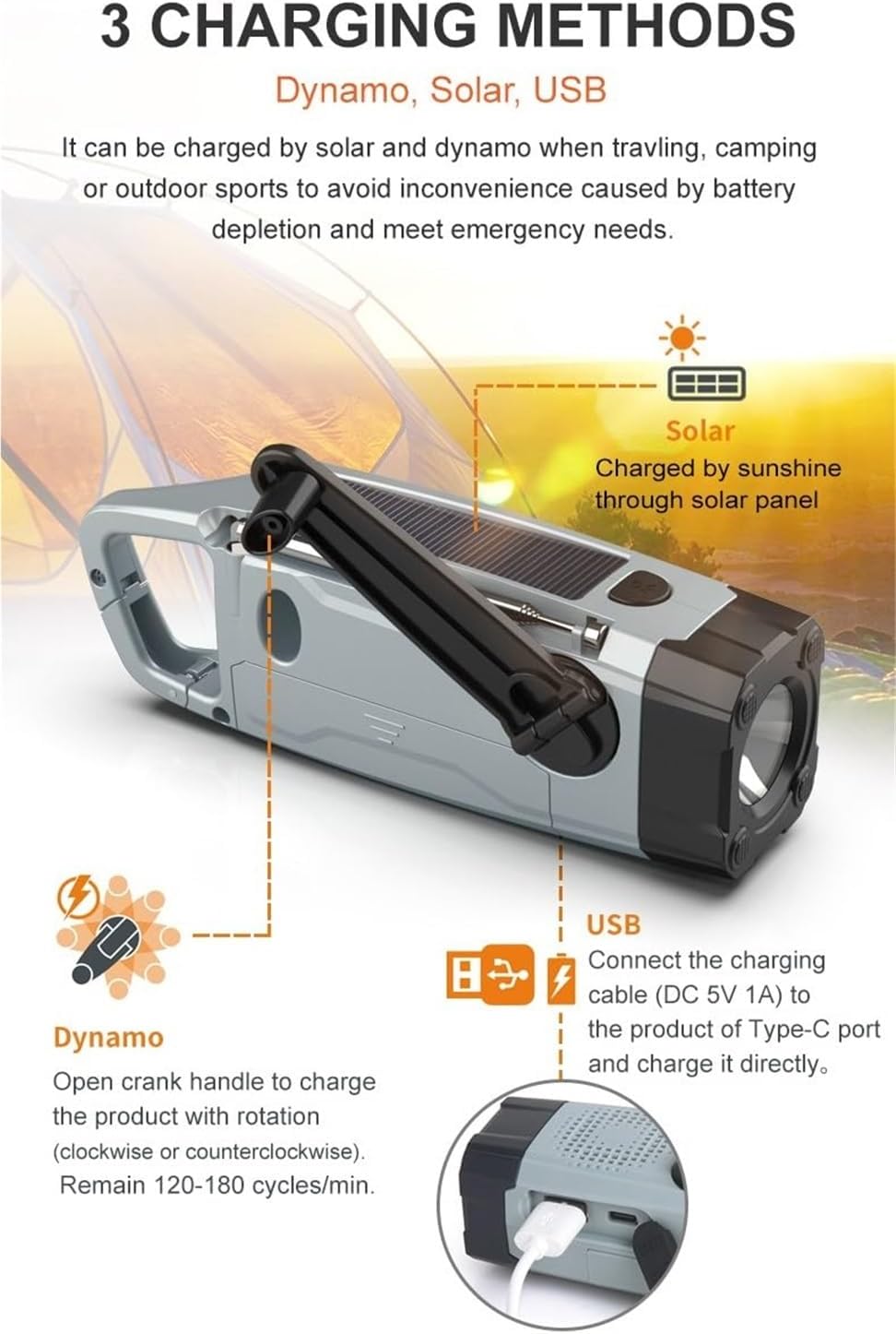 Emergency Radio with Hand Crank, LED Light & SOS Alert