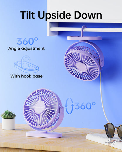 360° Rotating Desk and Hook Fan - 3-Speed Functionality