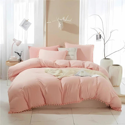 Nordic Quilt Cover Set with Pompom Trim