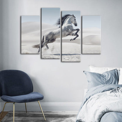 Vibrant 4-Panel White Horse Canvas Art for Your Home