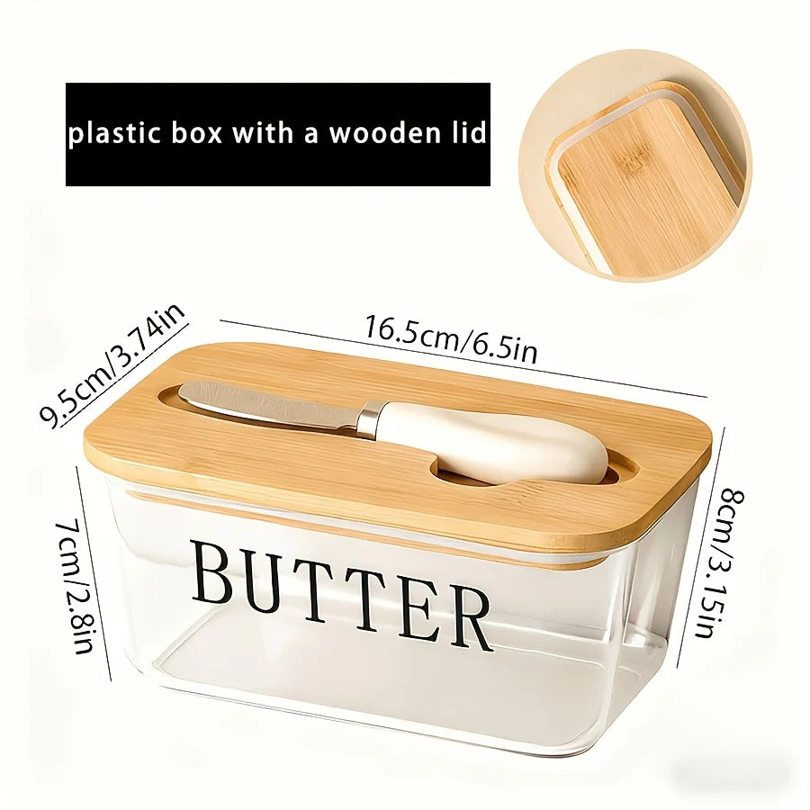 Airtight Silicone Seal Butter Dish (Bamboo Lid & Knife)