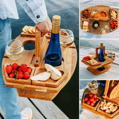 Compact Wooden Picnic Table for Wine and Snacks | Travel-Friendly