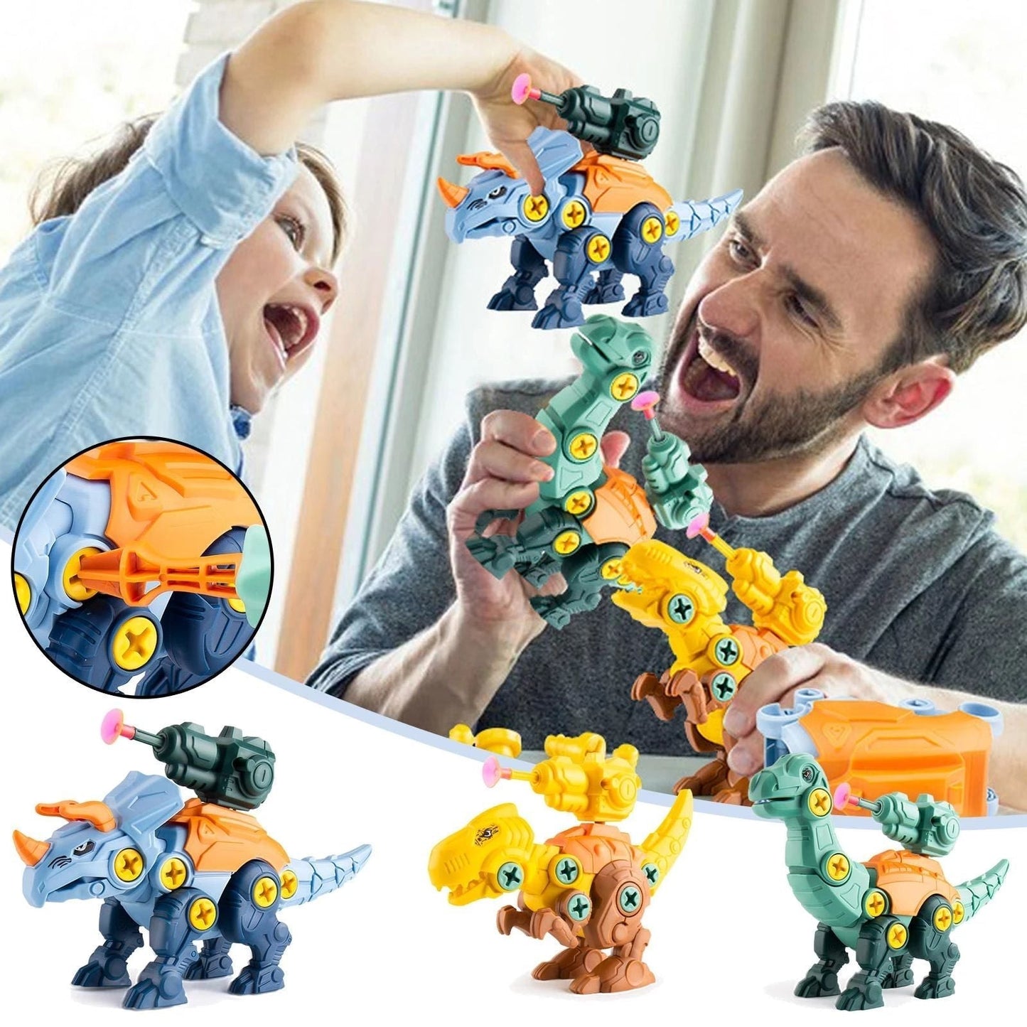 Dinosaur Screw Toy Set with Suction Cup Cannon
