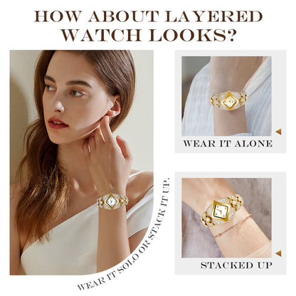 Chic Vintage Women's Watch with Natural Stone Dial