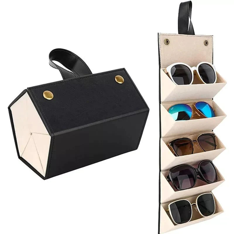 Compact 5-Slot Eyewear Organizer - Stylish Leather Case