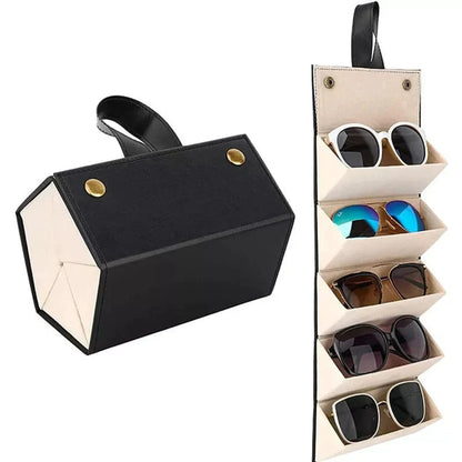 Compact 5-Slot Eyewear Organizer - Stylish Leather Case