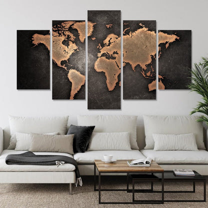 5-Piece Rustic World Map Canvas Art - Elevate Your Decor