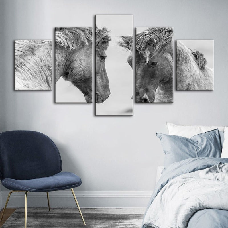 Serene Equine Duo - 5 Panel Canvas Art for Home Decor