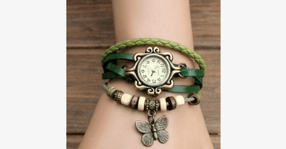 Multicolored Genuine Leather Butterfly Wrap Watch with Snap Closure