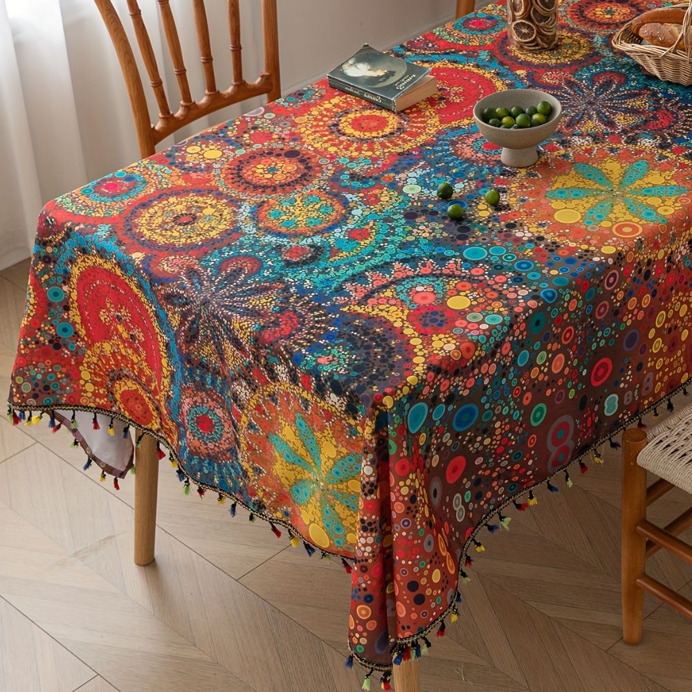 Mesmerizing Bohemian Tablecloth with Tassel Accents