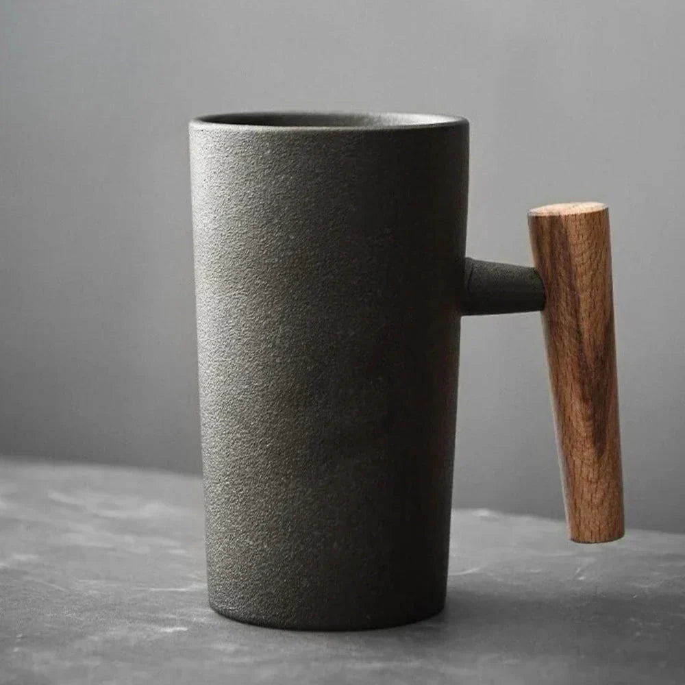 Ceramic Mug with Wooden Handle – Scandinavian Minimalist Design