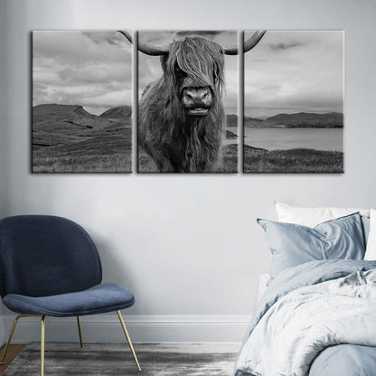 Set of 3 Canvas Wall Art Paintings – Black and White Cow Design