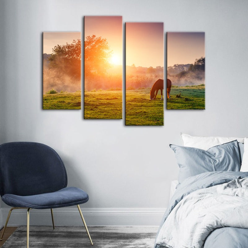 Majestic Equine Serenity - Four Panel Canvas Art