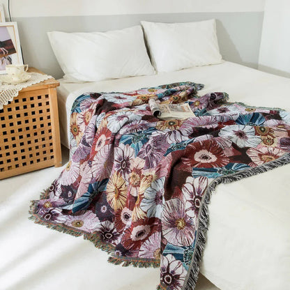 Charming Floral Woven Blanket with Tassels for Cozy Living