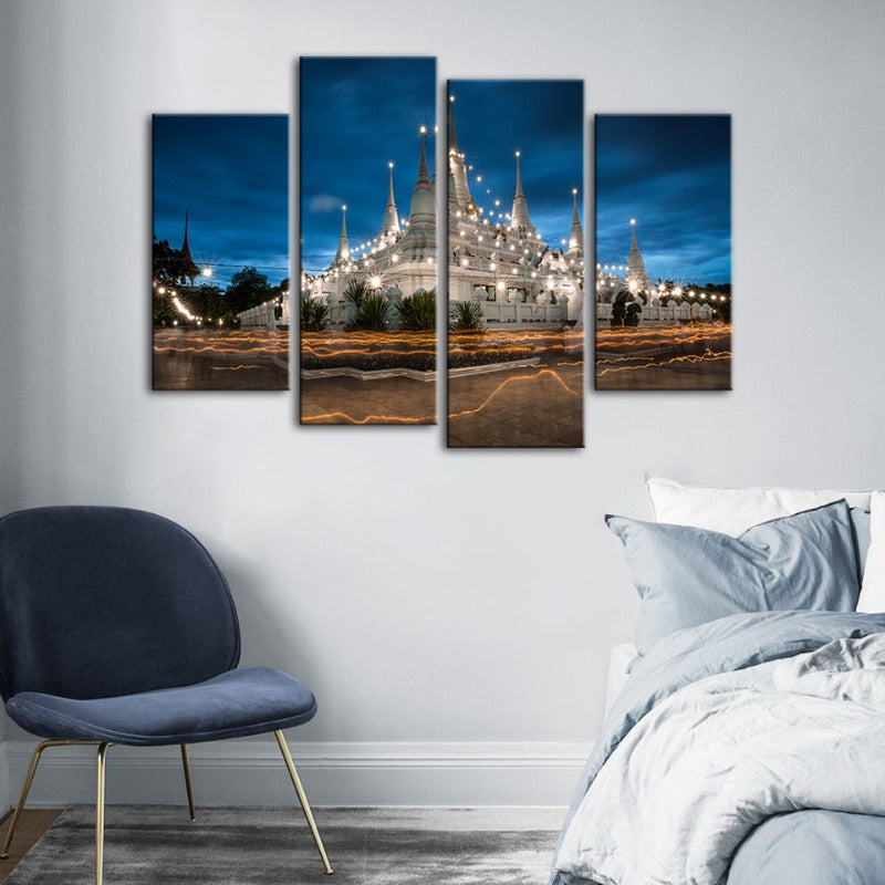 Majestic Temple Night Canvas Art Set – 4-Piece Collection