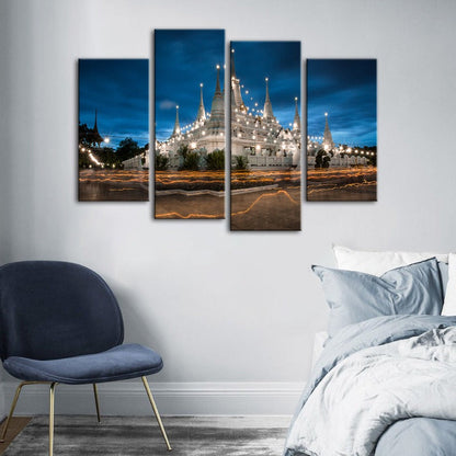Majestic Temple Night Canvas Art Set – 4-Piece Collection