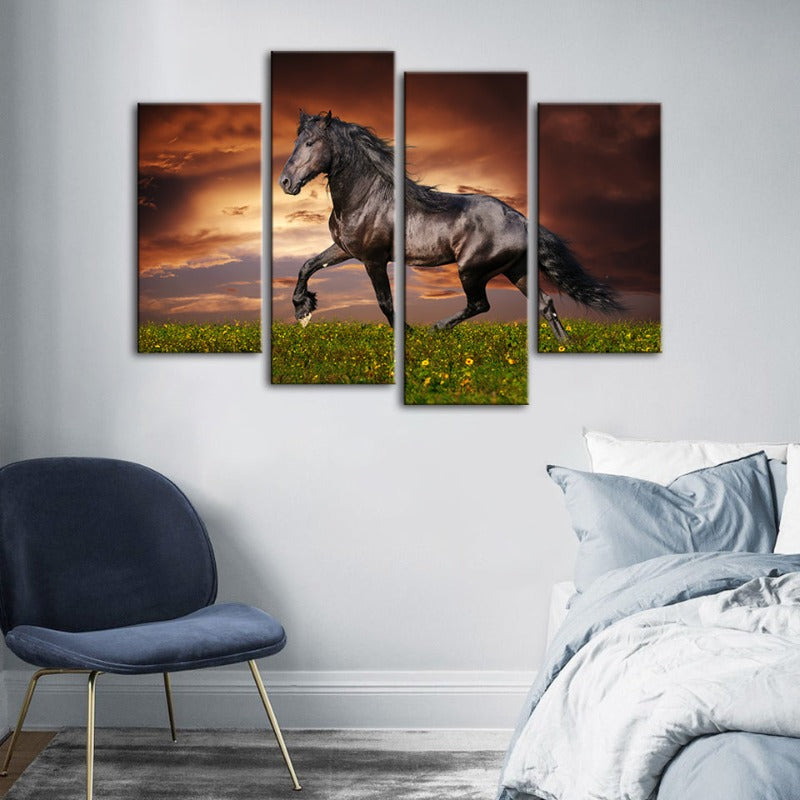 Stunning Black Stallion Canvas Art - 4 Piece Set